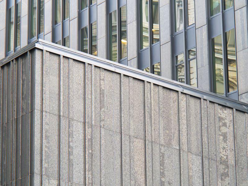 Concrete and glass facade detail