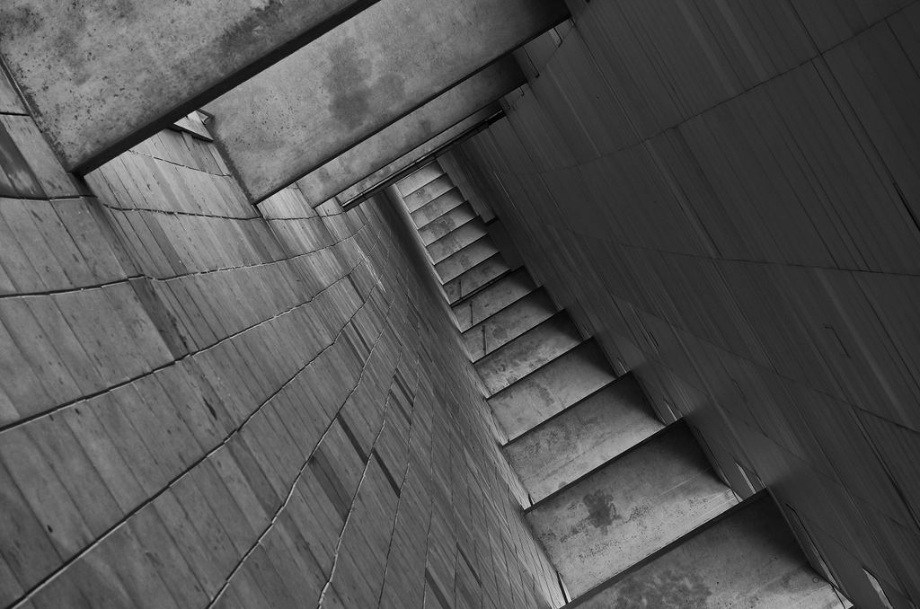A concrete stairwell seen from above
